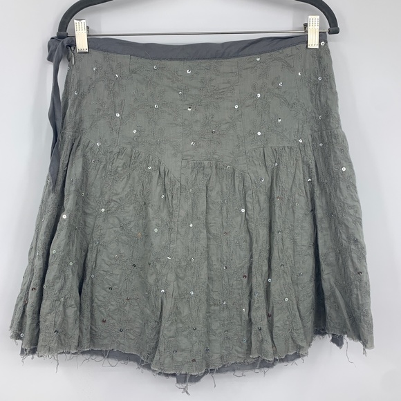 Fossil womens 4 skirt cotton sequins layered frayed hems romantic boho cottage - Picture 10 of 10